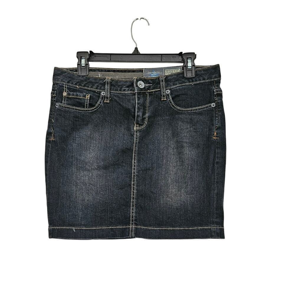 Y2K Style Converse One Star Black Denim Skirt Size 6 Small - Picture 1 of 9